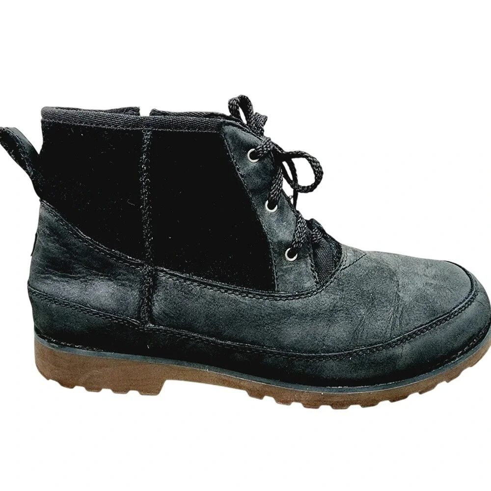 UGG Hannen Waterproof Leather Suede Boots Black 1094574K Womens 6